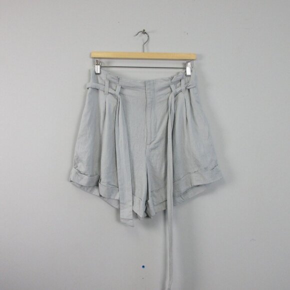 Abercrombie & Fitch Pants - Abercrombie & Fitch Paperbag Shorts Women L Gray Linen Blend Belted Summer 284